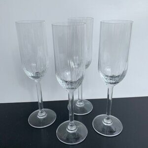 4 ea #8326 CRYSTAL CHAMPAGENE  FLUTE OPTIC PATTERN UNIQUE REEDED STEM
